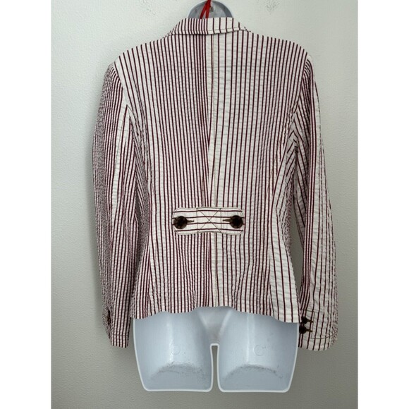 CAbi Blazer Red White Pucker Stripe Nautical Size 10 Button Pockets EUC 4th - Picture 3 of 7